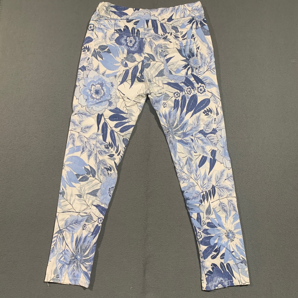 Venti6 Womens Blue White Floral Viscose Jogger Pants Size L Pull On Made in USA - Picture 7 of 7
